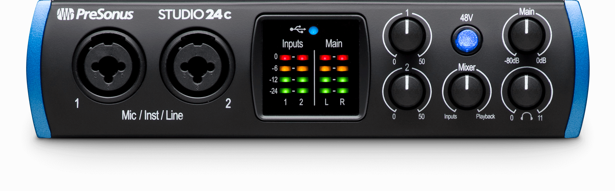 PreSonus Studio 24c 2x2 USB Type-C Audio/MIDI Interface with Mackie CR3-X Pair Studio Monitors 24 Pack Acoustic Soundproof Studio Foam Wedges Sound Insulation Panels 